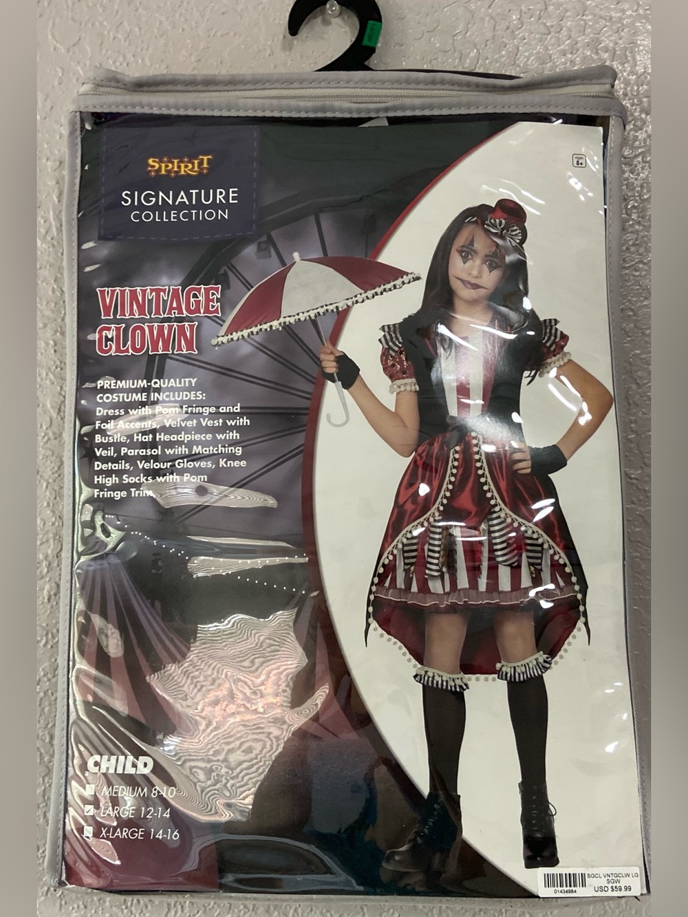 Spirit Vintage Clown Costume in Red, White & Black